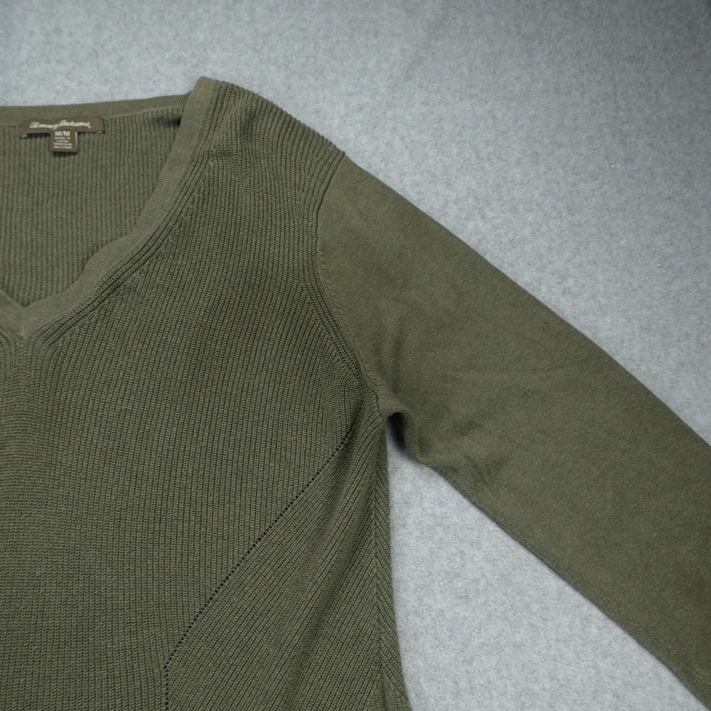 Tommy Bahama Sweater Womens Medium Green Ribbed Pullover‎ V Neck Casual - Picture 4 of 15